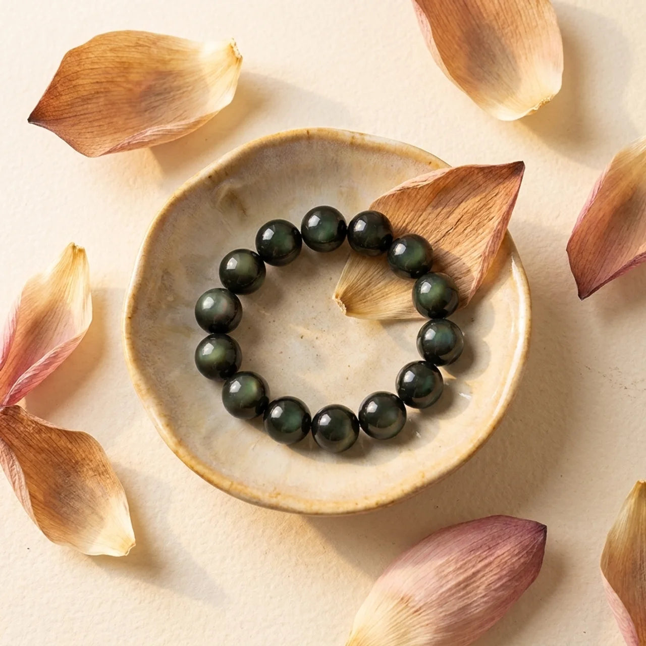 Natural Green Eye Obsidian Bracelet