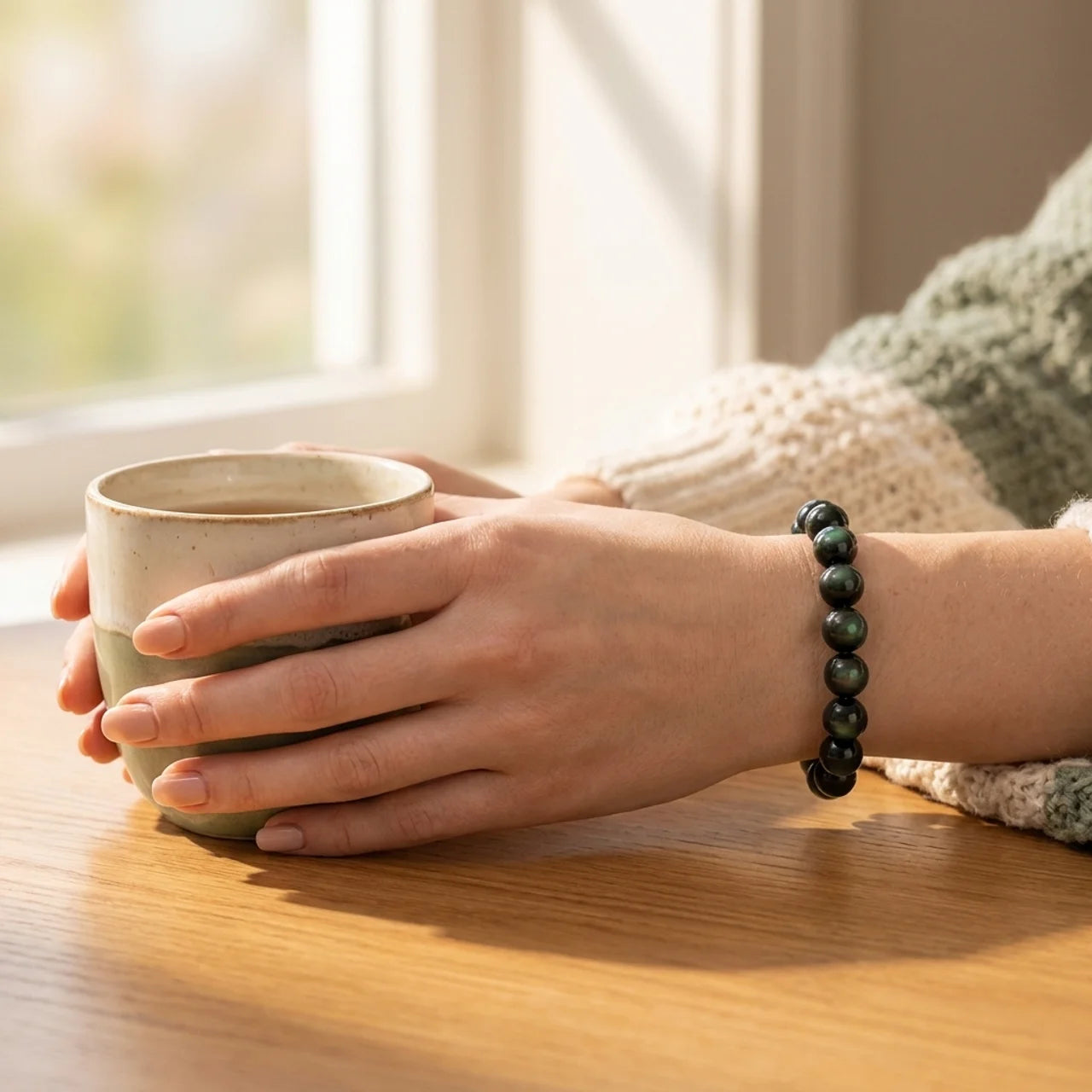 Natural Green Eye Obsidian Bracelet