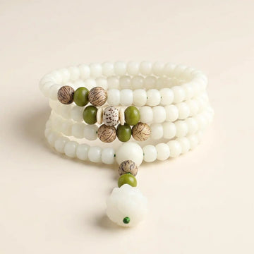 White Jade Bodhi Lotus Mala Bracelet