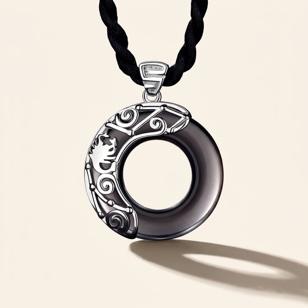 Black Obsidian Zodiac Round Pendant Necklace