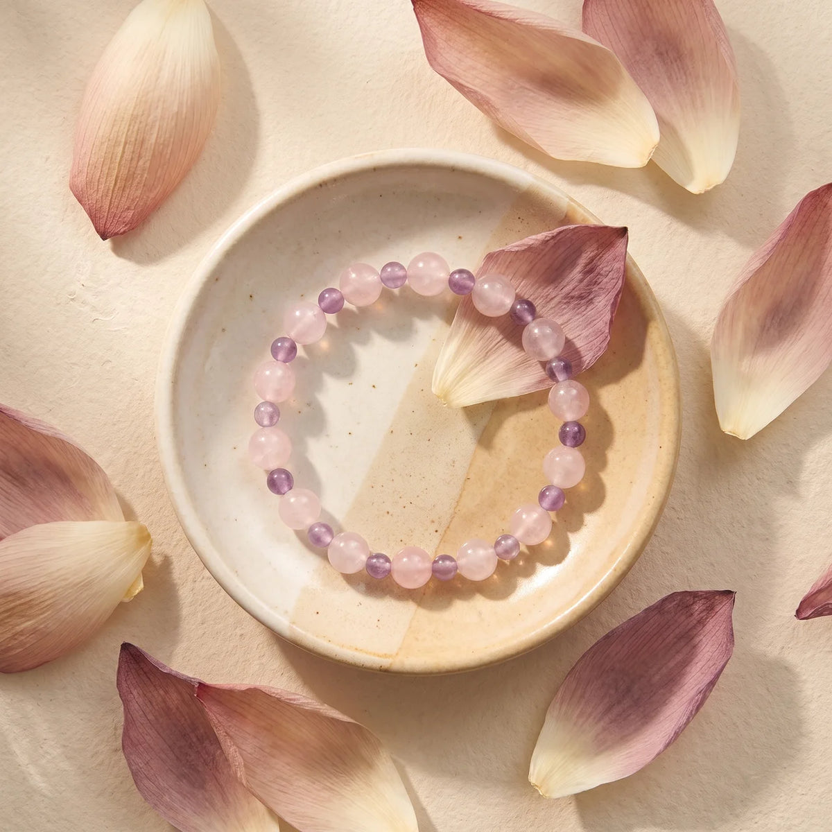 Bracelet en quartz rose et améthyste lavande