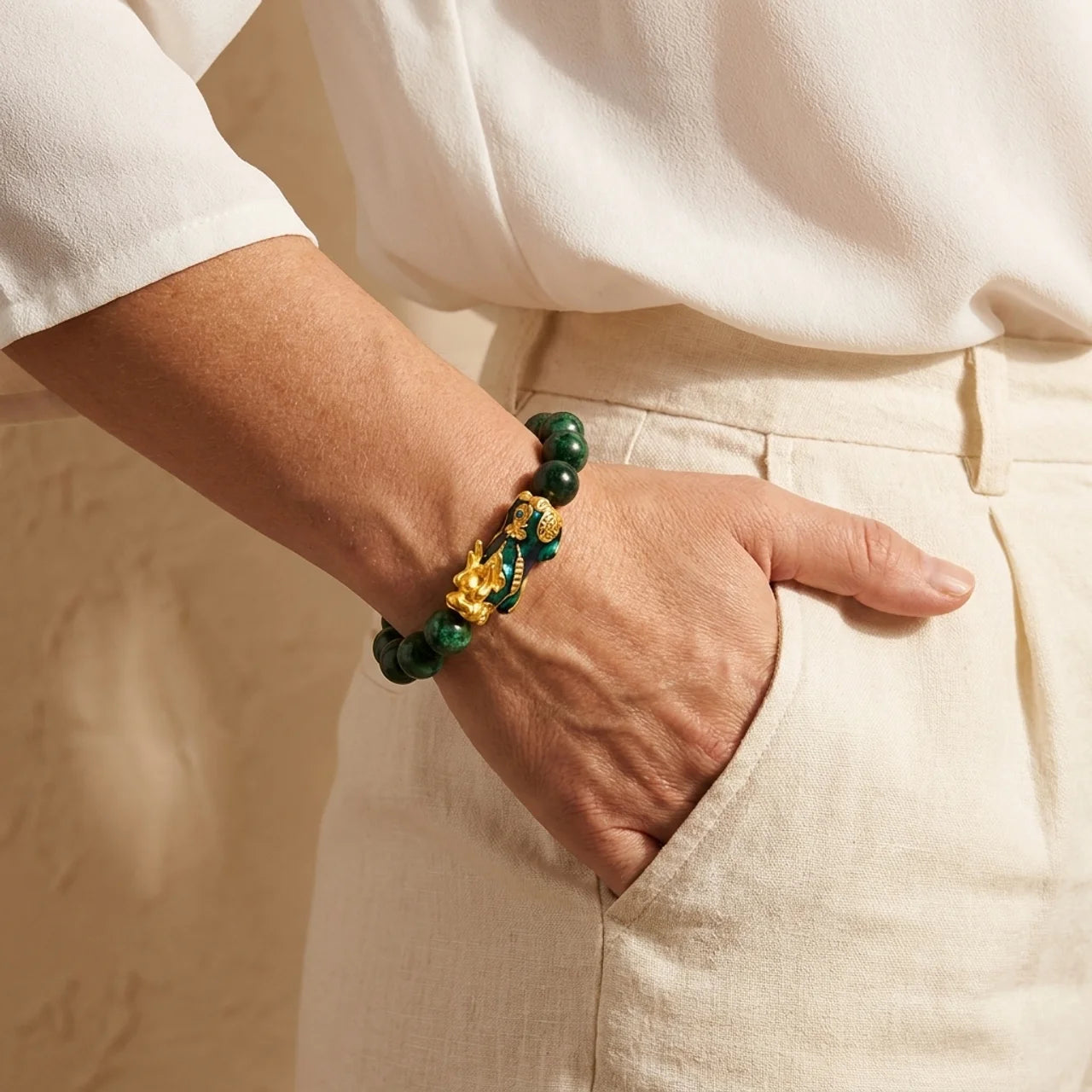 Natural Green Jade Pixiu Bracelet