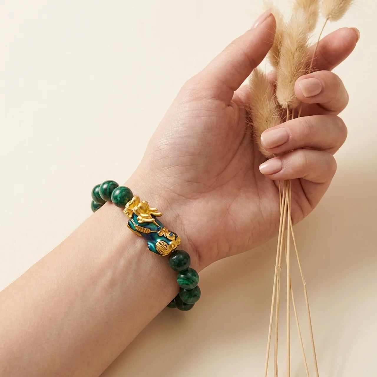 Natural Green Jade Pixiu Bracelet