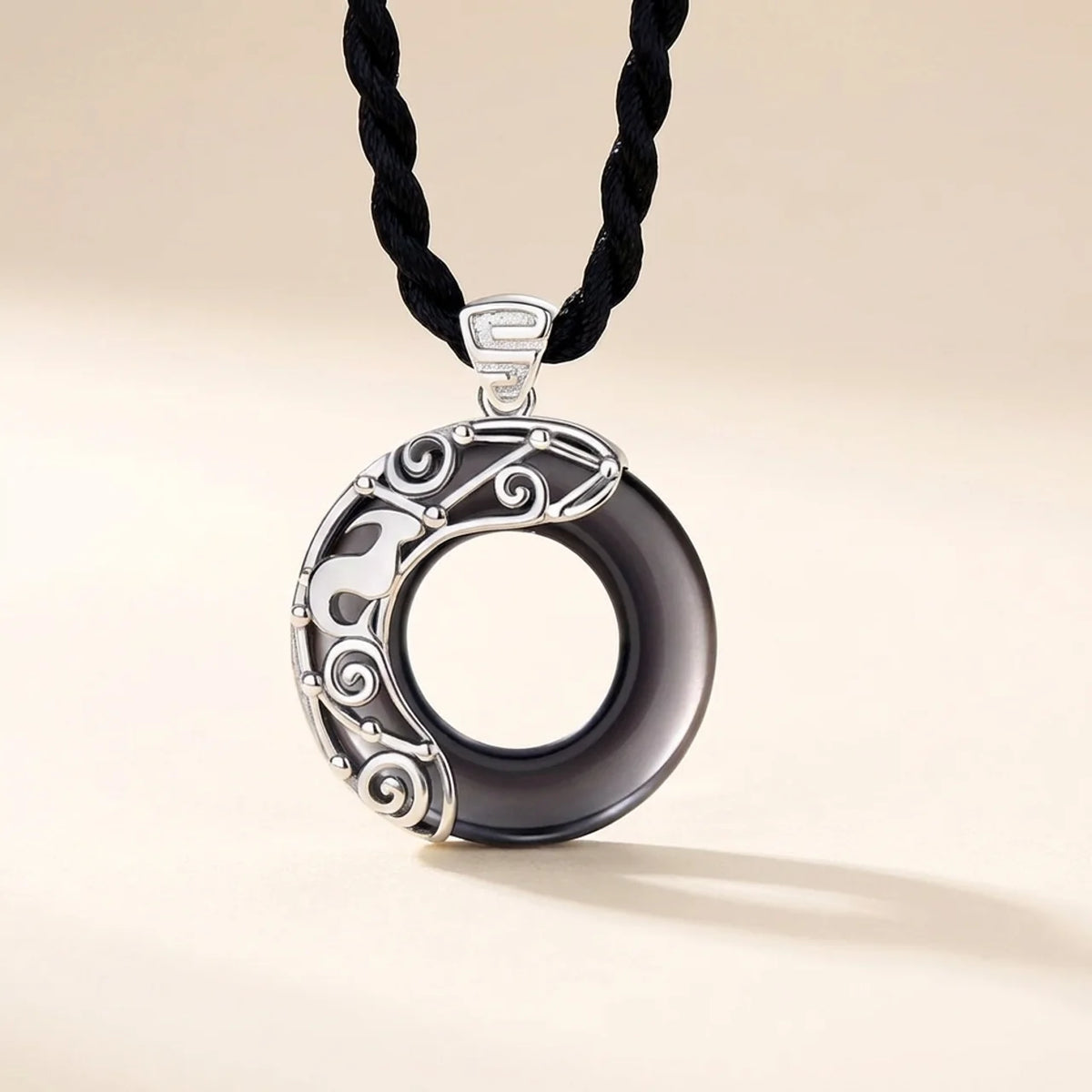 Black Obsidian Zodiac Round Pendant Necklace