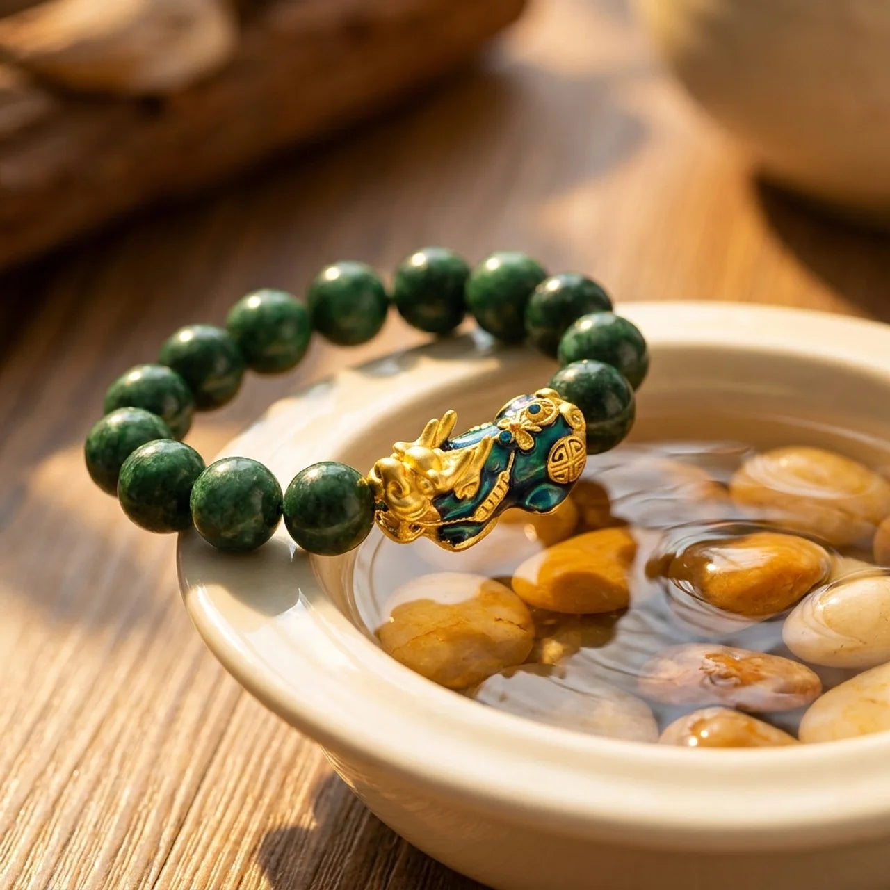 Natural Green Jade Pixiu Bracelet