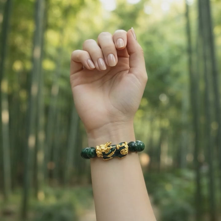 Natural Green Jade Pixiu Bracelet