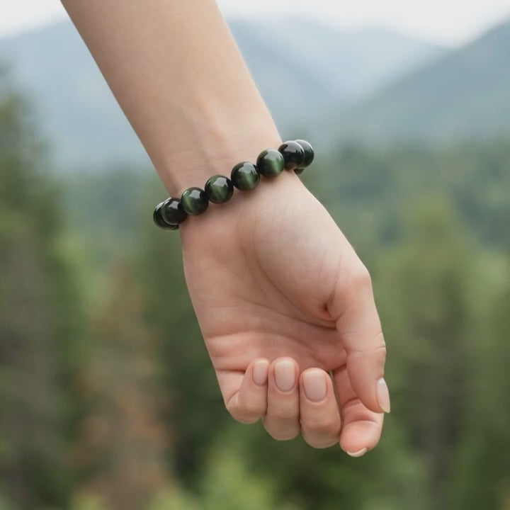 Natural Green Eye Obsidian Bracelet